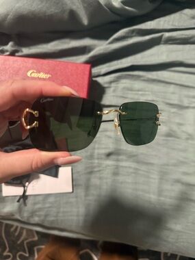 C de Cartier Green Lens Sunglasses with Gold Hardware